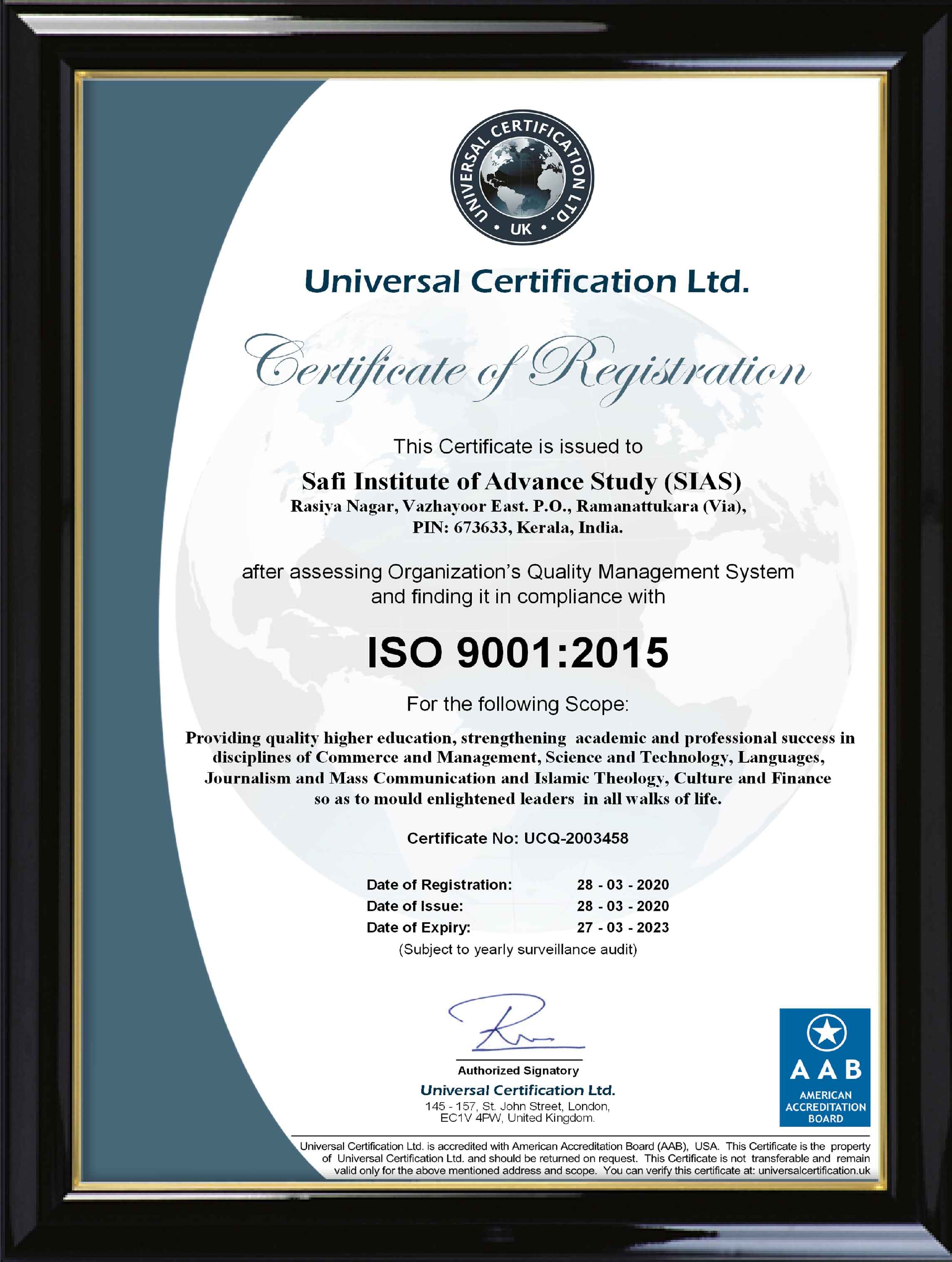 Recognitions | SAFI Institute of Advanced Study (Autonomous)